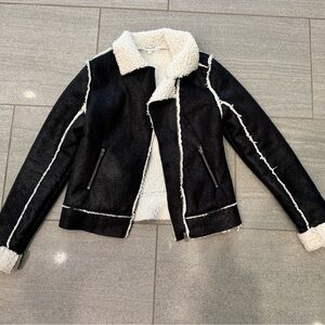 Splendid Girls Biker Style Faux Leather/Sherpa Lined Biker Style Jacket Black